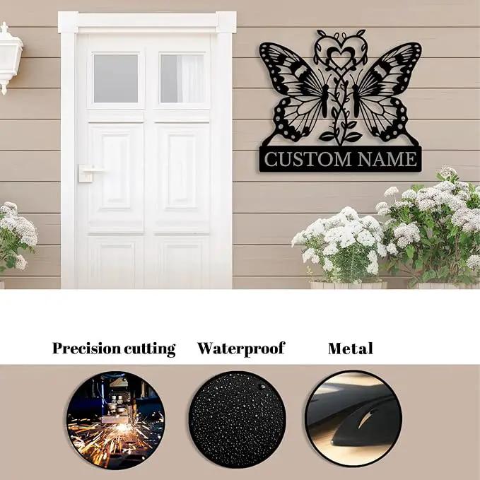 Custom Butterfly Metal Sign,Personalized Butterfly House Number Signs,Personalized Gardener Name Sign,Garden Patio Wall Decor (Style-6) by GreenHaven Gardens