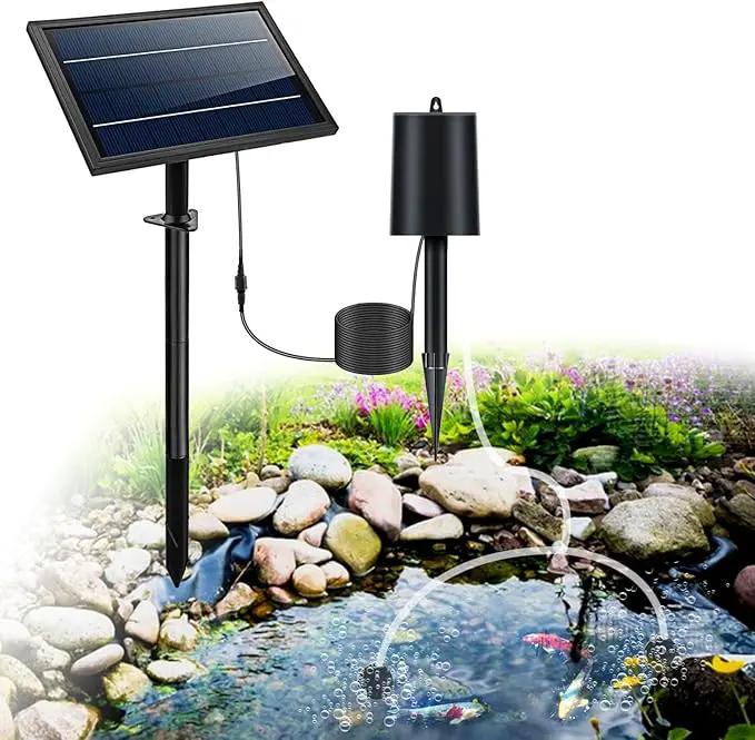 Lewisia 8W Solar Pond Aerator with Built-in 2400mAh Battery Backup, 3 Working Modes, 2 Air Stones, Solar Air Pump for Pond Fish Tank Hydroponics Bubble Oxygenator by GreenHaven Gardens