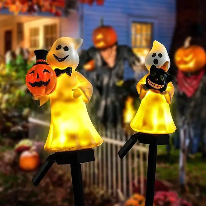 Halloween Decorations – Set of 2 Solar-Powered Ghost Decor with LED Lights, Weather-Resistant Outdoor Lighting for Garden, Pathways, and Parties by GreenHaven Gardens