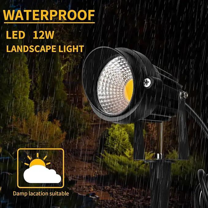 Outdoor LED Warm White Spot Lights, 3000K Landscape SpotLights, 12W IP65 Waterproof Garden Lights, Metal Case COB Lighting with Spiked Stand for Lawn Decorative Lamp US 3- Plug (4 Pack) by GreenHaven Gardens