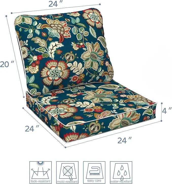 LVTXIII Outdoor/Indoor Deep Seat Cushion Patio Seat and Back Cushion Set All-Weather Replacement Chair Cushion for Wicker Chairs and Garden Furniture Decoration, 24"x24"x4", Peacock Blue by GreenHaven Gardens