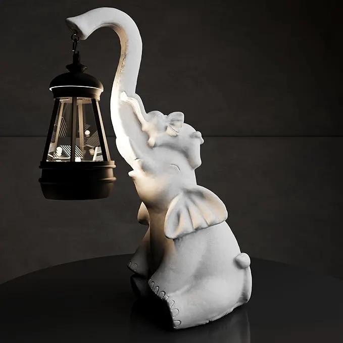Statue Decoration, Figurine, Lawn Statue, Sculpture Ornament, Animal Figurine - Elephant Resin Statue with Lantern (Trunk) by GreenHaven Gardens