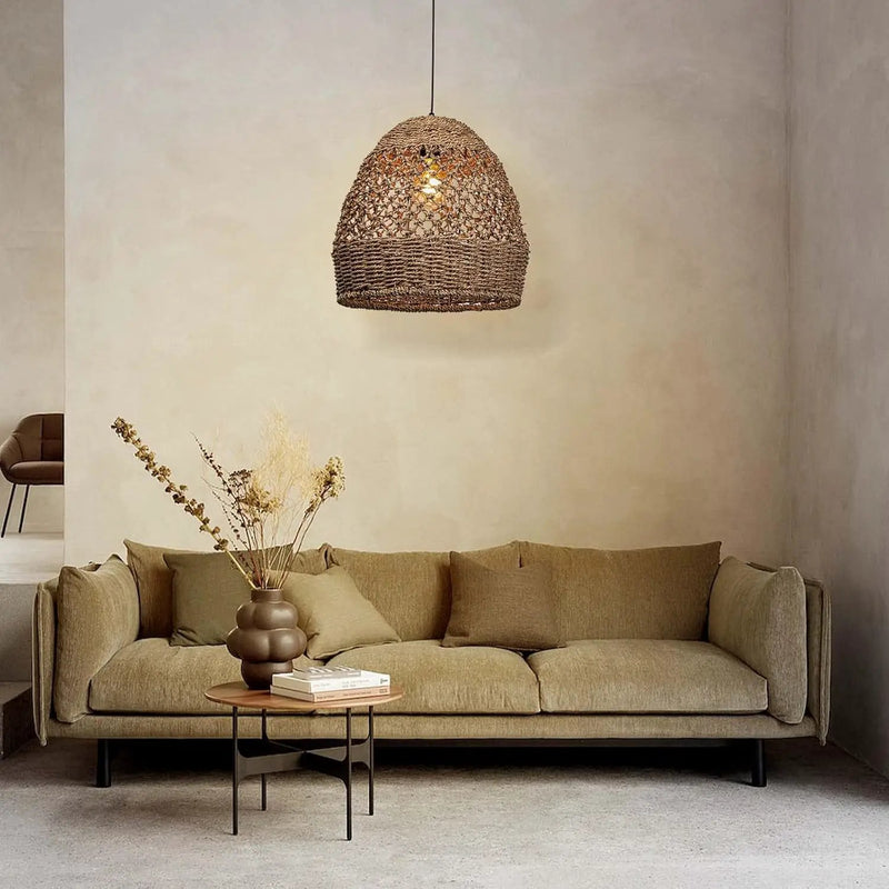 Arturesthome Woven Pendant Light, Modern Boho Hanging Lamp with Handwoven Rattan Shade, Farmhouse Coastal Pendant Light Fixtures for Kitchen Island, Dining Room, Bar, Foyer Hallway D 13.7in by GreenHaven Gardens
