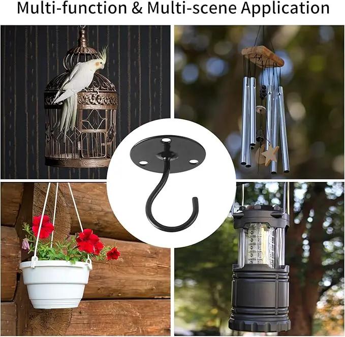 Ceiling Hooks for Hanging Plants - Metal Plant Bracket Iron Wall Mount Lanterns Hangers for Hanging Bird Feeders, Lanterns, Wind Chimes, Planters, Outdoor Decoration Hooks (Black) by GreenHaven Gardens