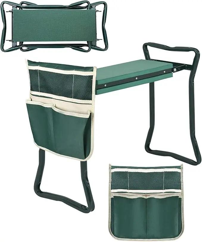 Foldable Garden Kneeler and Seat Heavy Duty Gardening Bench Soft Cushion Seat with Tool Pouch and Kneeling Pad by GreenHaven Gardens