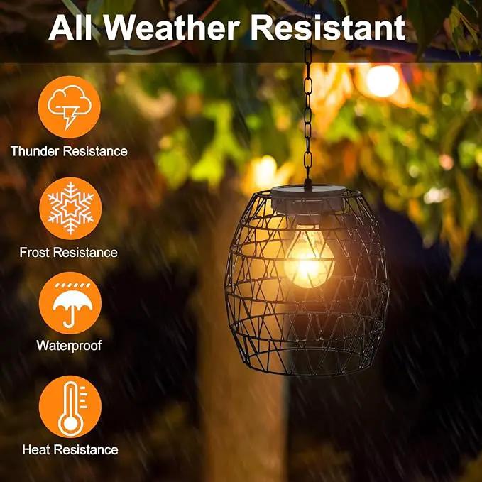 Hanging Solar Lantern Outdoor Waterproof, Metal Lantern Bright Solar Outdoor Lights with Edison Bulb for Garden Patio Yard Decoration by GreenHaven Gardens