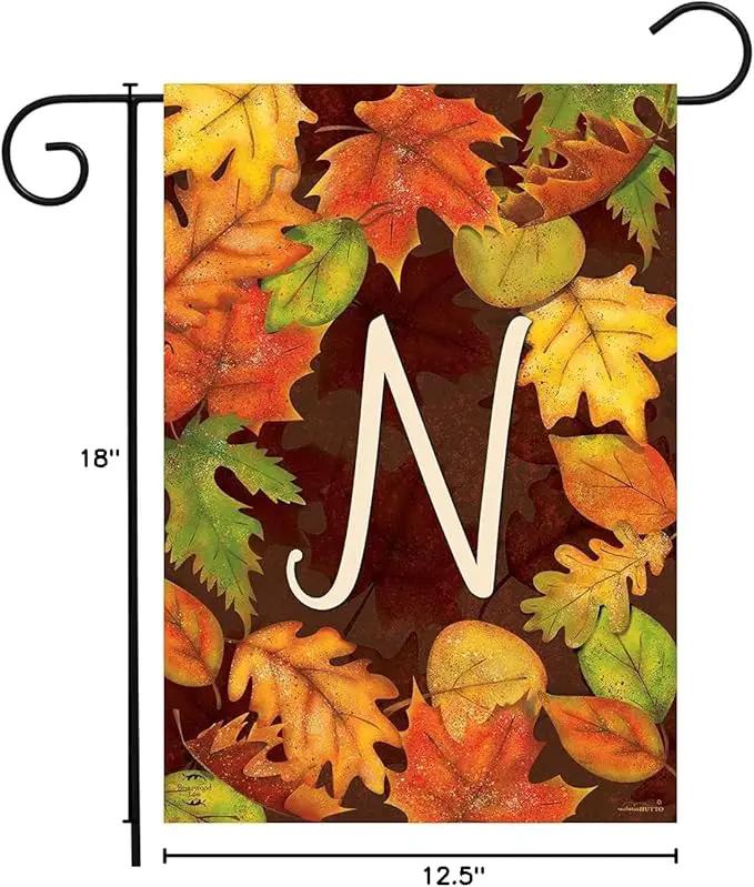 Briarwood Lane Fall Leaves Monogram Letter N Garden Flag