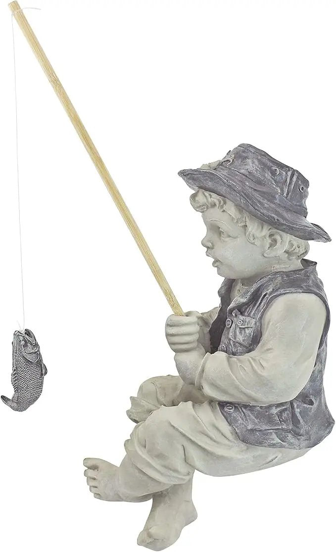 Design Toscano Frederic the Little Fisherman of Avignon Boy Fishing Garden Statue, 15 Inch Tall, Cast Stone Resin, Two Tone Stone Finish by GreenHaven Gardens
