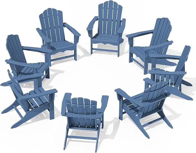 KINGYES HDPE Adirondack Chair, Classic All-Weather Adirondack Chairs Set of 8, Outdoor Patio Adirondack Chair for Deck Lawn fire Pit, Navy by GreenHaven Gardens