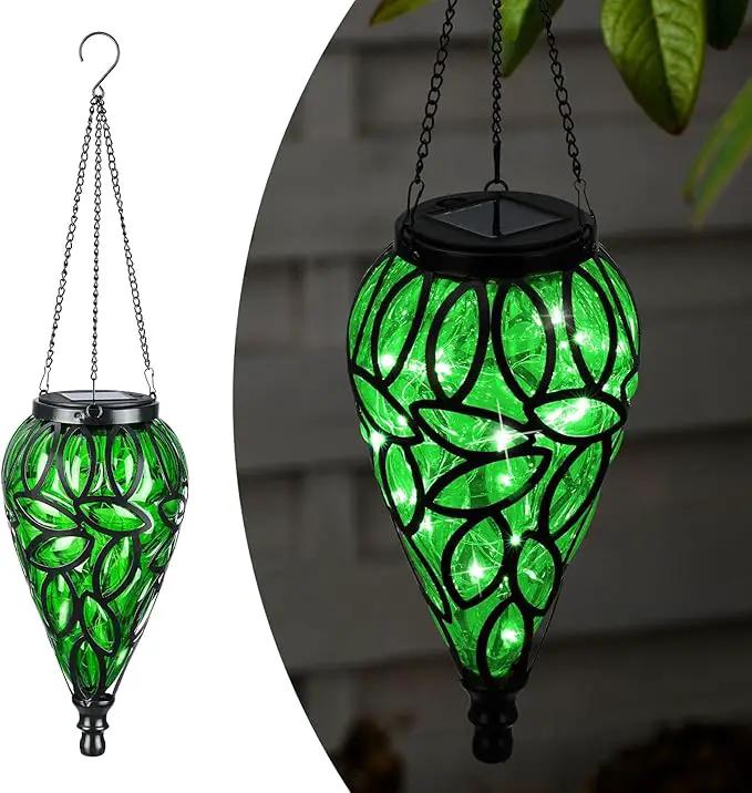 Solar Hanging Lantern Outdoor Lights, Tear-Shaped 15 LEDs Cool White Hanging Lights with S Hooks Decor in Garden, Yard, Pathway, Front Door and Landscape by GreenHaven Gardens