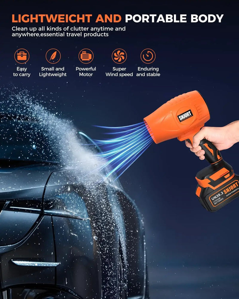 Leaf Blower Cordless with Battery and Charger,800,000 RPM,Extended Nozzle,Lightweight Handheld Design,Blower for Patio Cleaning,car Blowing Water,Blowing Leaves and Dust（ Citrus Orange） by GreenHaven Gardens