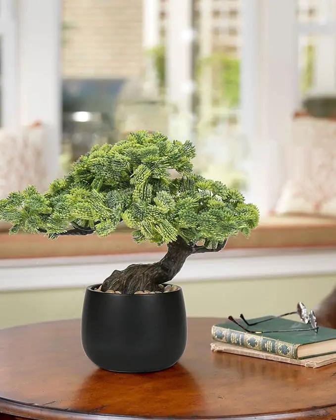 Artificial Bonsai Tree Juniper Faux Plants Indoor Fake Plants Decor with Black Ceramic Pots for Home Table Office Desk Bathroom Shelf Bedroom Living Room Farmhouse Decorations by GreenHaven Gardens
