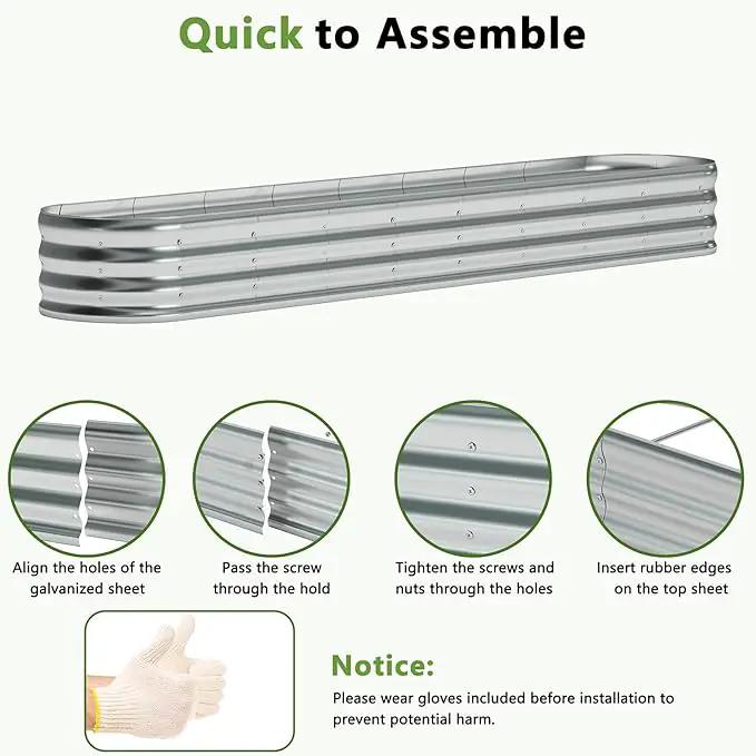 zizin Galvanized Raised Garden Bed Metal Oval Raised Garden Beds Outdoor Planter Box for Vegetables (12x2x1.3FT, Silver) by GreenHaven Gardens