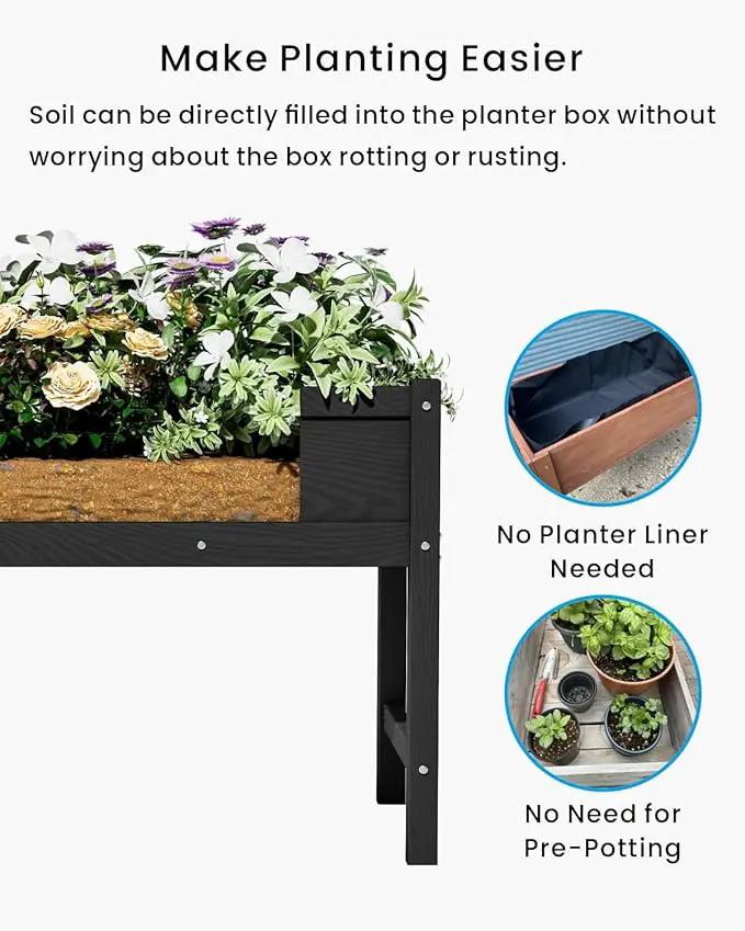 HDPE Raised Garden Bed with Legs, Outdoor Weather-Resistant Elevated Planter Box Stand for Seeds, Herbs, Flowers, Vegetables (Black) by GreenHaven Gardens