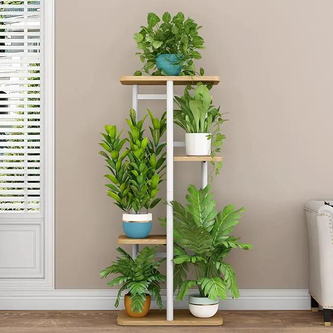 LINZINAR Plant Stand 4 Tier 5 Potted Indoor Plant Shelf Multiple Stands for Garden Corner Balcony Living Room (4 Tier 5 Potted, White) by GreenHaven Gardens
