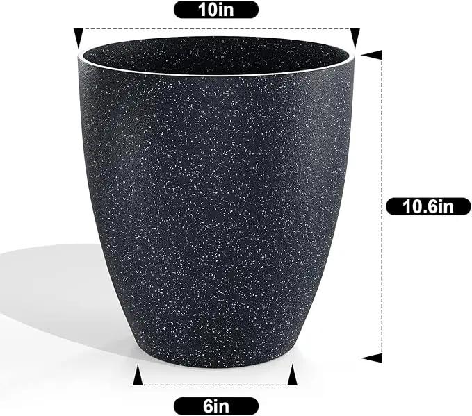 QCQHDU Plant Pots Set of 2 Pack,10 Inch Plant Pot for Indoor and Outdoor Plants with Drainage Hole,Flower Pots Modern Decorative Planter for Garden Plants (Black) by GreenHaven Gardens