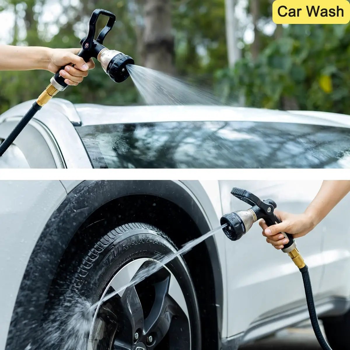 FANHAO Heavy Duty Fireman's Hose Nozzle, Metal Water Nozzle with 8 Spray Patterns，High Pressure Garden Hose Sprayer with Lever Control and Non-Slip Grip to Water Lawns & Plants, Wash Cars & Clean by GreenHaven Gardens