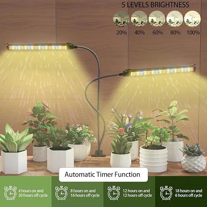 [2024 Newest] Grow Light, 5000K Full Spectrum White Red Blue 138 LED Plant Lamp Clip-on Desk for Indoor Plants Growing, 5 Dimmable Levels & Timer Setting 4/8/12/18H by GreenHaven Gardens