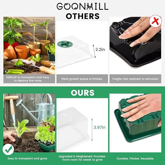 Seed Starter Tray with Grow Light, 5 Packs Plant Starter Tray Seedling Starter Kit with Humidity Domes Base Indoor Greenhouse Mini Propagator Station for Seeds Growing Starting (12 Cells per Tray) by GreenHaven Gardens