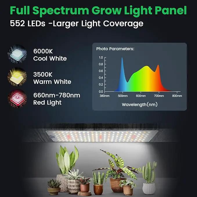 Garpsen Grow Light, 6000K Full Spectrum Plant Lights for Indoor Growing with Auto Timer 6/12/16H, 5 Dimmable Levels & 3 Color Modes, 552 LEDs Grow Lamp Panel for Seed Starting, Veg and Bloom(4Panels) by GreenHaven Gardens