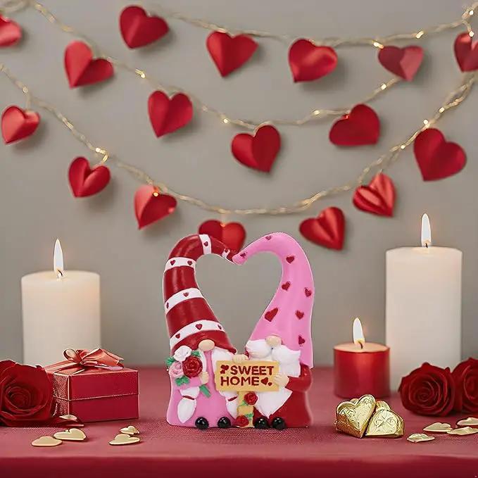 TERESA'S COLLECTIONS Garden Gnomes Outdoor Decor, Resin Heart-Shaped Pink Cute Gnome Couple Decorations for Home, Garden Decor Love Gifts for Women, 4.3" by GreenHaven Gardens