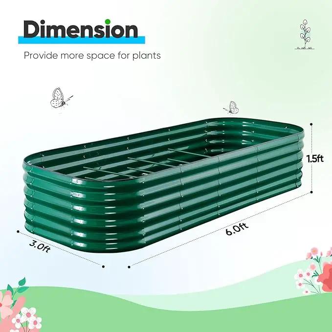 Quictent Galvanized Raised Garden Bed Kit, 6x3x1.5 ft Oval Metal Planter Box Tall for Vegetables Outdoor Backyard, Rubber Strip Edging Included, Dark Green by GreenHaven Gardens