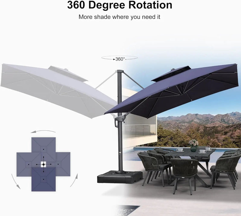 PURPLE LEAF 10' X 13' Cantilever Outdoor Umbrellas Large Patio Umbrella Hanging Double Top Rectangle Offset Umbrella with 360°Rotation Tilting Umbrella Outdoor Patio Navy Blue by GreenHaven Gardens
