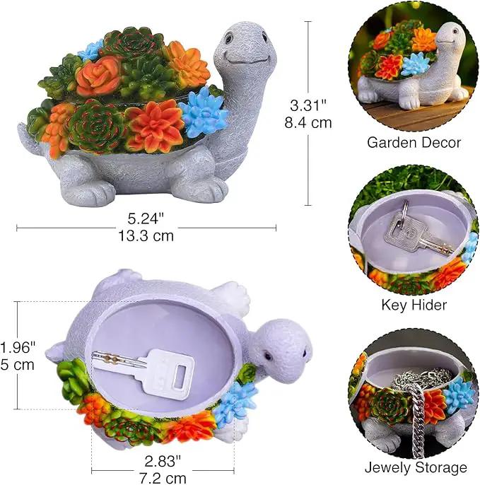 Outdoor Turtle Key Hider Statue - Cute Succulent Turtle Hide a Key Outdoor Decorative - Small Gift Box for Women, Home Decor & Turtle Gifts (Turtle) by GreenHaven Gardens