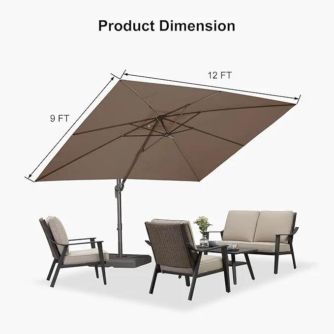 PURPLE LEAF 9' X 11.5' Rectangle Cantilever Umbrella Patio Umbrella Outdoor Aluminum Offset Hanging Umbrella with 360-degree Rotation for Pool Garden Backyard Deck, Taupe by GreenHaven Gardens