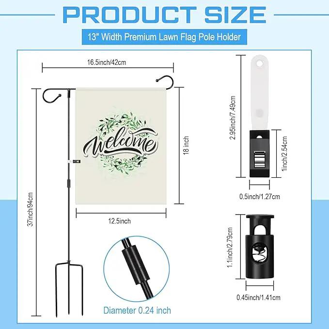 Sadnyy 10 Pack Garden Flag Stand for 13.5" Width 12 x 18 Inches Yard Flag Pole Holder Metal Powder Coated Weather Proof Holder with Anti Wind Clip for Farmhouse Outdoor Yard Lawn Decoration by GreenHaven Gardens