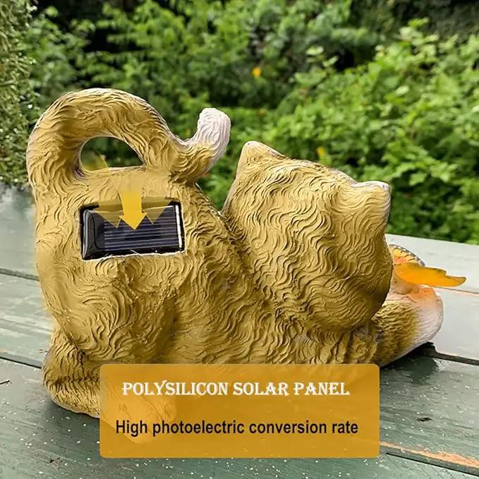 Solar Garden Statue Cat,Garden Figurine Outdoor Decoration with Cat Holding Butterfly for Yard,Patio,Lawn Art by GreenHaven Gardens