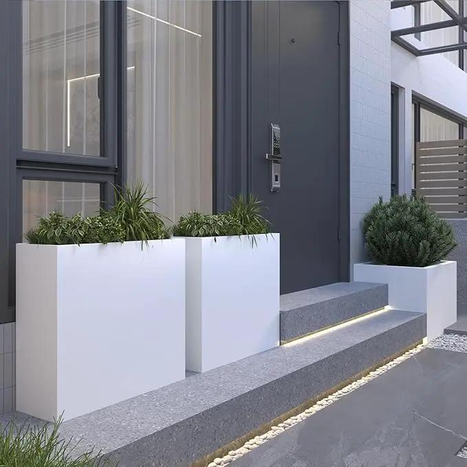 Galvanized Steel Metallic Heavy Planter for Outdoor Plants 24"x10"x24" Metal Planters Spliced Flower Planter with Partitions for Outside,Indoor,Garden (White, 24 * 10 * 24) by GreenHaven Gardens