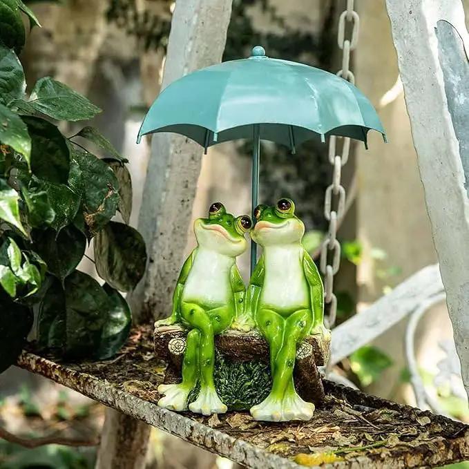 Frog Statue Garden - Resin Happy Couple Frogs on Bench Figurines - Summer Decorations for Patio, Yard, Lawn, Porch - Cute Garden Frog Decor - Ornament Gift by GreenHaven Gardens