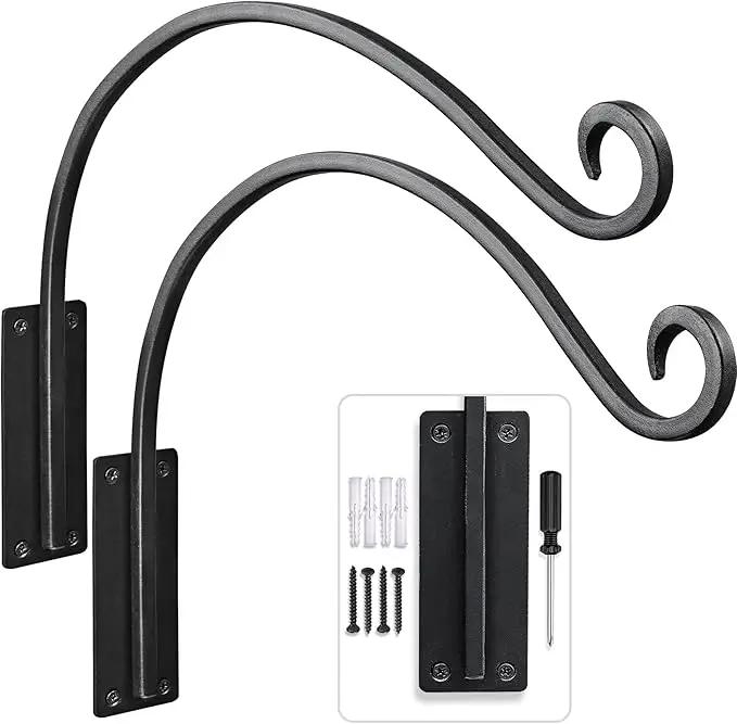 Qiang Ni Heavy-Duty Plant Hanger Outdoor: 16-Inch Hanging Plant Hooks for Outside Baskets - 2 Pieces Wall Mount Plant Bracket for Bird Feeder