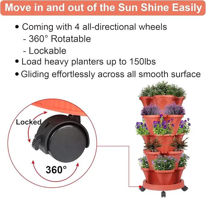 Vertical Planter 5 Tier Stackable Planters Garden Planters Strawberry Herb Flower and Vegetable Planter Indoor Outdoor Gardening Pots with Removable Wheels and Tools 2-Pack by GreenHaven Gardens