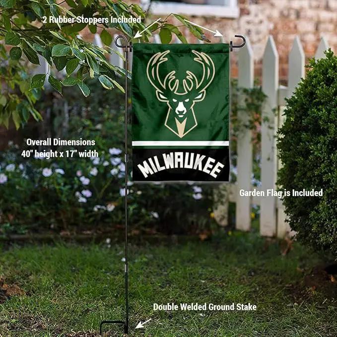 WinCraft Milwaukee Bucks Garden Flag with Stand Holder by GreenHaven Gardens