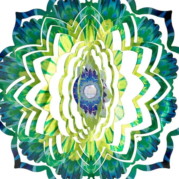 VP Home Emerald Mandala Kinetic Wind Spinner for Yard and Garden Wind Spinner Outdoor Metal Large Hanging Mandala Decor 3D Garden Art Wind Sculpture Spinners Kinetic Art Yard Decor Lawn Ornament by GreenHaven Gardens