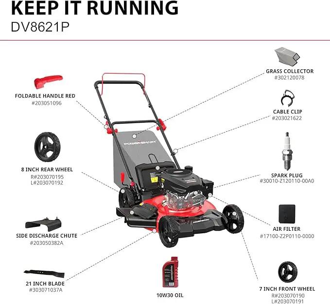 PowerSmart Gas Lawn Mower 21-Inch 144cc OHV Engine 3-in-1 Push Mower with Bagging by GreenHaven Gardens