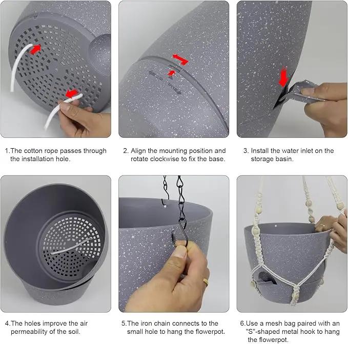 Self Watering Hanging Planters 10 inch, 2 Pack Hanging Flower Pots for Indoor Outdoor Plants, Hanging Baskets with Drainage Holes & 2 Kinds of Plant Hangers for Garden Decor, Speckled Grey by GreenHaven Gardens