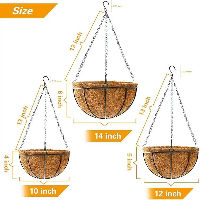 Hanging Plant Basket Flower Holder (2pack, 14 inch)-Metal Wire Round Hanging Basket Planter with Coco Fiber Liners for Plants Flower Pots Indoor Outdoor Garden Porch and Balcony Decor by GreenHaven Gardens