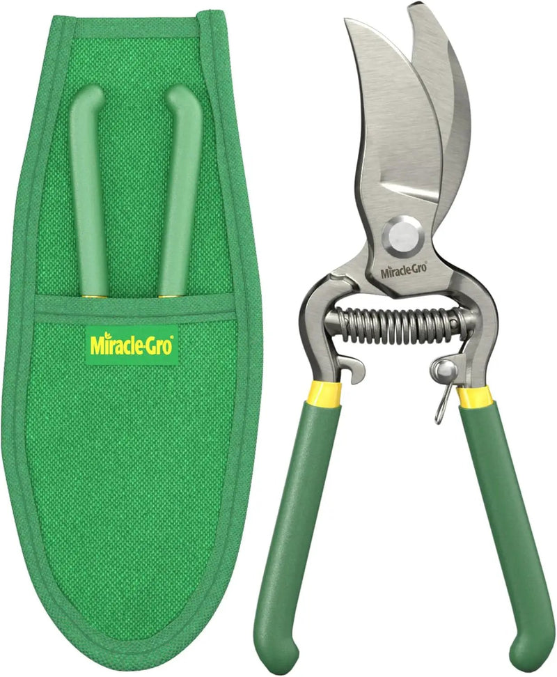 Miracle-Gro 8 in. Bypass Pruning Shears with Belt Pouch – 1/2 in. Cutting Capacity Hand Pruner with Carbon Steel Blade and Comfort Grip – Garden Tool for Live Plants and Soft Stems by GreenHaven Gardens
