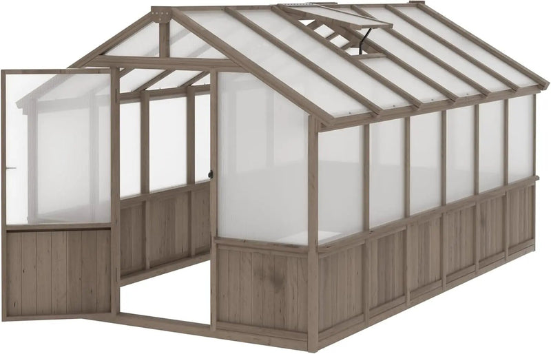 MUPATER 8' x 12' Outdoors Walk-in Greenhouse, Wood Greenhouse with Ventilated Window and Lockable Door, 6mm Polycarbonate Panels for UV Protection and Heat Insulation,Suitable for Patio, Backyard by GreenHaven Gardens