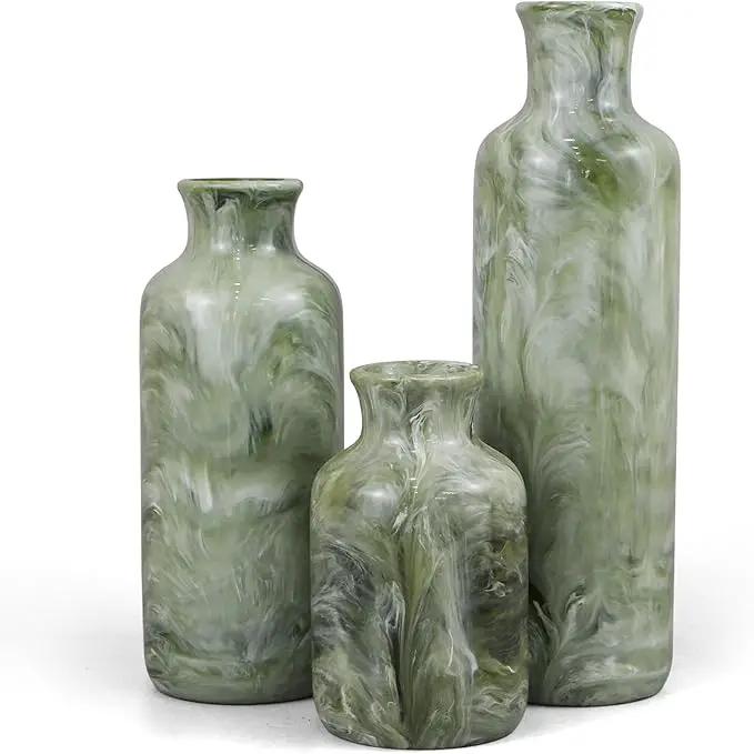 Resin 3 Piece Vase Set, Farmhouse Decor, Home Decorative Vase, Vases for Your Kitchen, Bedroom, Office, Living Room, Bathroom, & Shelf Centerpiece Table Decorations, Green by GreenHaven Gardens