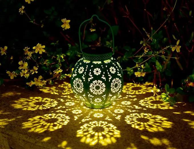 Bohemian Garden Solar Lanterns, Set of 2 Moroccan Outdoor Waterproof Landscape Solar Lights for Backyard Pathway Patio Tree Table Decor (Turquoise) by GreenHaven Gardens