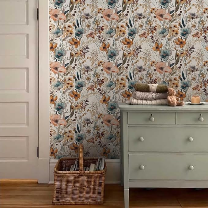 Boho Flowers Brown Leaf Plants Botanical Peel and Stick Wallpaper Self Adhesive Removable Easy Peel Off Stick on Wall Paper for Bedroom Cabinet Renter Friendly by GreenHaven Gardens