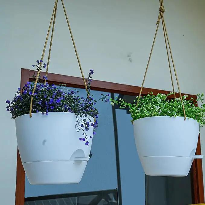 8 inch Hanging Planters, 2 Pack Self Watering Hanging Pots with 20oZ Deep Reservoir for Indoor Outdoor Plants Flowers, White by GreenHaven Gardens