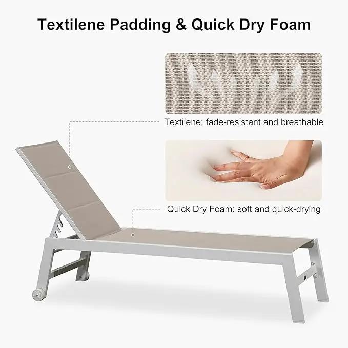 PURPLE LEAF Outdoor Chaise Lounge Set Oversize Adjustable Sunbathing Recliner Extra Wide Lounge Chairs with Side Table for Poolside Beach Outside Patio Aluminum Chaise Lounger Khaki 2 Sets by GreenHaven Gardens