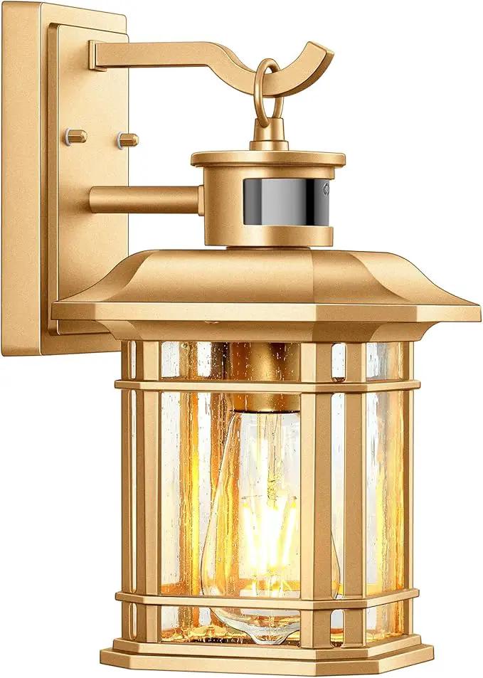 VIANIS Motion Sensor Porch Light, Gold Outdoor Light Fixture Dusk to Dawn, Outdoor Motion Sensor Light Wall Mount, Waterproof, Weather Resistant Carriage Lantern for House, Garage, Front Door by GreenHaven Gardens