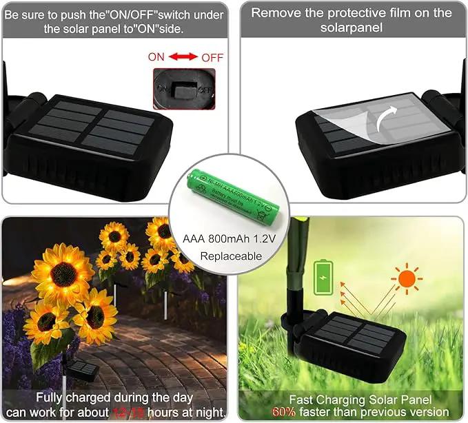 3 Pack Sunflower Solar Lights Outdoor Decor with 3 LED Sunflower Yellow Flower Lights Decorative Waterproof for Patio Lawn Garden Yard Pathway Decoration by GreenHaven Gardens
