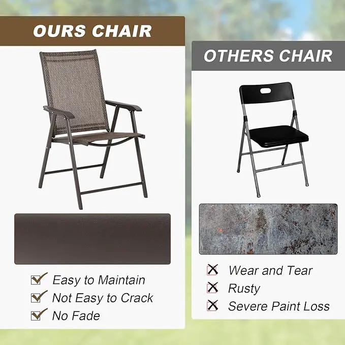 Aoodor Folding Patio Dining Chairs Textilene Fabric, Outdoor Steel Frame for All Weather Use, Fit for Porch, Lawn, Yard, Set of 4, Brown by GreenHaven Gardens